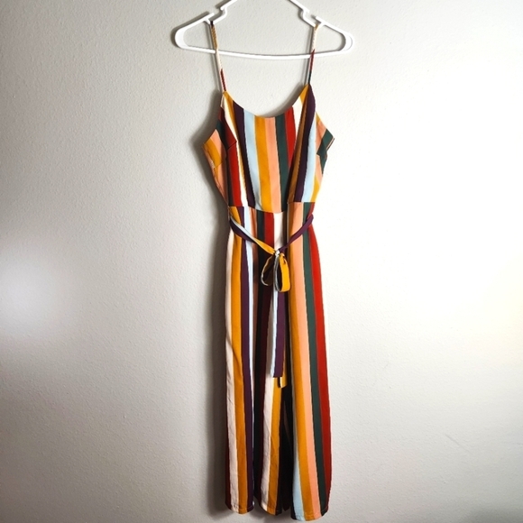 Lily Black Womens Multicolor Stripe Cropped Wide Leg Jumpsuit-Size S - Picture 1 of 8